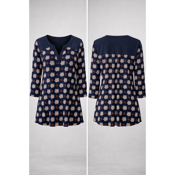 Style & Co. Tops - Style & Co Blouse Womens Large Navy Blue Floral Boho Cottagecore